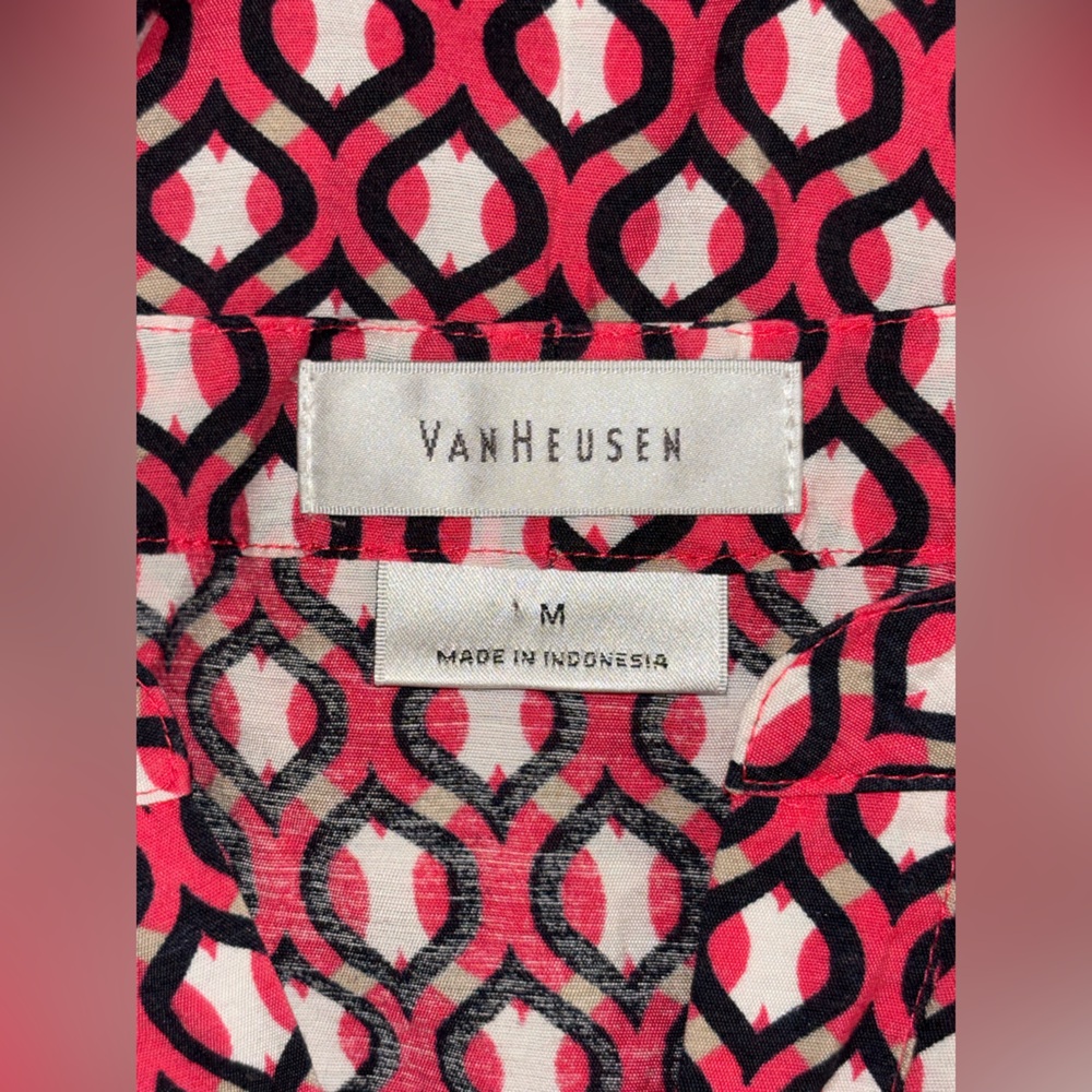 Van Heusen Pink, Tan and Black Geometric Top Shirt Long Sleeves V-Neck - Picture 4 of 5
